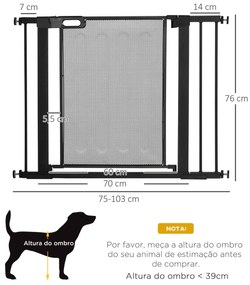 Barreira de Segurança para Cães Extensível 75-103 cm com 2 Extensões Duplo Bloqueio Fechamento Automático Preto