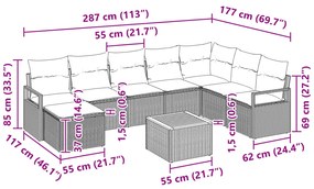 Conjunto de Sofá de Jardim com 9 Peças com Almofadas Bege Rattan Acáci