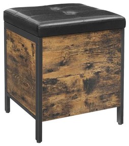 Banco VASAGLE, banco de quarto com armazenamento, assento estofado, hall, quarto, sala de estar, estrutura de aço, montagem simples, couro sintético, estilo industrial, marrom rústico e preto LSB50BX