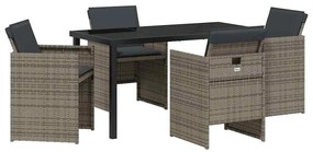 Conjunto de Jantar de Jardim de 5 Peças com Almofadas, Cinza, Rattan S