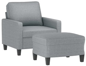 Poltrona com apoio de pés 60 cm tecido cinzento-claro