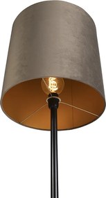Candeeiro de pé preto com cúpula de veludo bege e dourado 40 cm - Simplo