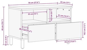 Móvel de TV 70x33x46 cm madeira de mangueira maciça castanho