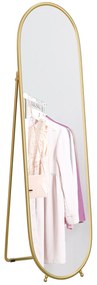 Espelho de Pé Oval 160x40 cm Espelho de Corpo Inteiro com Moldura Metálica Suporte e 2 Formas de Utilização Dourado