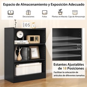 Estante de 3 níveis com prateleiras ajustáveis e dispositivo anti-queda para a sala de estar e o quarto 50 x 30 x 75 cm Preto
