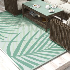 Tapete de jardim para exterior reversível, 365 x 274 cm, impermeável, com padrão de folhagem e saco de transporte, verde-creme