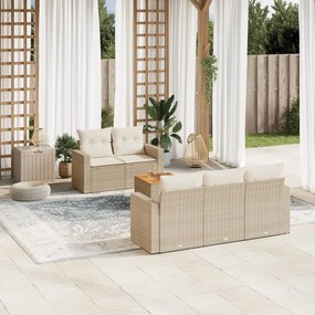 vidaXL 6 pcs conjunto de sofás p/ jardim com almofadões vime PE bege