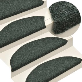 vidaXL Tapetes escada autoadesivos 15 pcs 56x17x3 cm agulhado verde