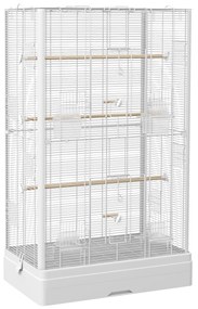 PawHut Gaiola para Pássaros 61x36,5x98 cm com Portas Poleiros Bandeja Removível e Alças para Canários Periquitos Branco | Aosom Portugal
