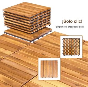 Conjunto 27 ladrilhos de madeira de acácia sem ferramentas para uso interno e externo 30 x 30 x 2,5 cm Natural