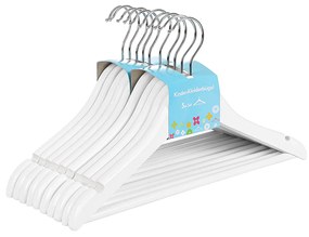 Cabides infantis de madeira maciça SONGMICS, pacote com 10 cabides robustos para roupas infantis, com barra para calças, entalhes nos ombros, ganchos giratórios de 360 ​​graus, 35 x 1,2 x 20 cm, branco CRW006W02