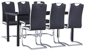 vidaXL 7 pcs conjunto de jantar couro artificial preto