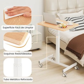 Secretária elevável com pés móveis e altura ajustável, 4 rodas giratórias, base em forma de H para escritório, 65 x 48 x 74,5-108,5 cm, natural