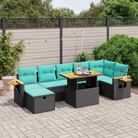 vidaXL 8 pcs conjunto de sofás p/ jardim c/ almofadões vime PE preto