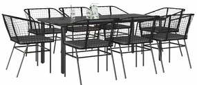 Conjunto de jantar jardim 9 peças almofadas vidro vime PE preto