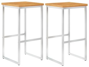 vidaXL Cadeiras de bar 2 pcs madeira acácia maciça e aço inoxidável