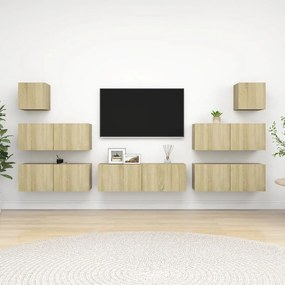 7pcs conjunto de móveis de TV derivados madeira carvalho sonoma