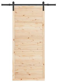 Porta Deslizante Castanho 80 x 208 cm Madeira de pinho maciça