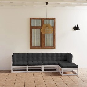 vidaXL 5 pcs conjunto lounge de jardim c/ almofadões pinho maciço