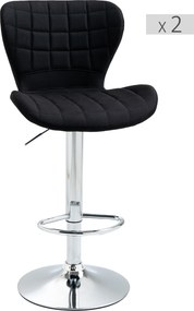 Conjunto de 2 bancos de bar de design contemporâneo, com altura do assento ajustável entre 59 e 81 cm, giratórios a 360°, em linho preto