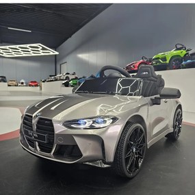 Carro elétrico infantil BMW M4 12V Com Rodas EVA e Assento em couro Cinzento metálico
