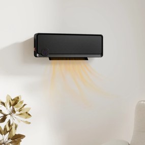 Aquecedor Cerâmico de Parede 1000W/2000W com Controle Remoto Tela LED Temporizador de 12h Termostato 56x18,5x11,7 cm Preto