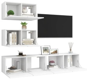 4 pcs conjunto de móveis de TV contraplacado branco