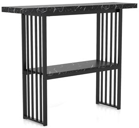 Mesa Consola de 2 Níveis Estreita em Imitação de Mármore com Estrutura em Aço 120 x 29,5 x 92,5 cm Preta