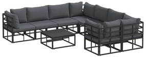vidaXL Conjunto de Sofá de Jardim com almofada 9 pcs Preto Aço