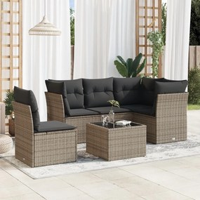 6 pcs conjunto sofás de jardim com almofadões vime cinzento