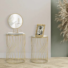 CONJUNTO DE 2 MESAS DE APOIO LIGNE Ø 38X55-33X50 CM DOURADO