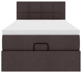 Cama otomana com colchão &amp; LEDs 90x200cm tecido castanho escuro