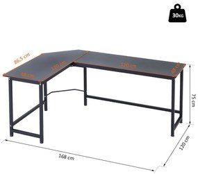 Mesa de escritorio Área de trabalho do PC Escritório mesa de canto do formulário L 168x120x75cm Armação de aço