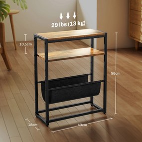 Mesa de apoio com prateleira e porta-revistas, estrutura em aço, design industrial - 43 x 18 x 56 cm