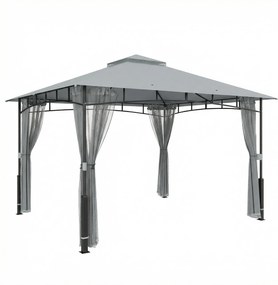 Outsunny Carpa para Jardim com Telhado Duplo Gazebo com Paredes de Rede UPF50+ para Exterior Terraço 360x300x275 cm Cinzento | Aosom Portugal