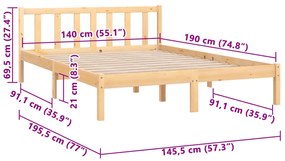 Estrutura de cama 140x190 cm pinho maciço