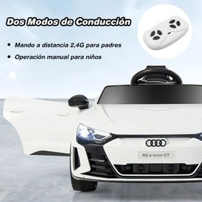 Carro elétrico para crianças Audi RS E-tron GT Licenciado 12V com controlo remoto e luzes LED 104 x 58 x 41 cm Branco