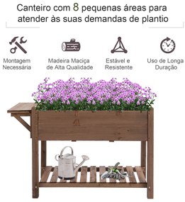 Jardim urbano com prateleiras floreira de madeira maciça elevada Ervas 123x54x74 cm Castanho