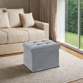 Banco com espaço de arrumação em veludo 31 x 41 x 31 cm cinza claro