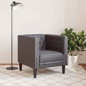 Sofá chesterfield couro artificial cinzento