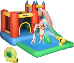 Outsunny Castelo Insuflável 330x245x215 cm com Escorrega Trampolim Piscina e Pistola de Água para Crianças Inflador e Bolsa de Transporte Multicor | Aosom Portugal