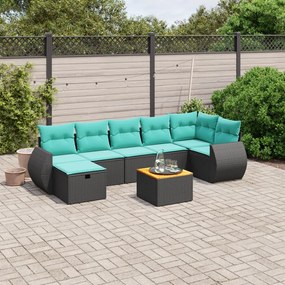 vidaXL 8 pcs conjunto de sofás p/ jardim c/ almofadões vime PE preto