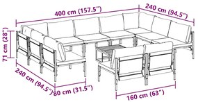 Conjunto de Sofá de Jardim 12 pcs Cinzento-escuro Aço