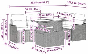 Sofá de Jardim Modular de 6 Peças com Almofadas Bege