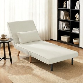 Poltrona conversível 3 em 1: poltrona-cama de 1 lugar, encosto com 5 posições, em tecido com almofada, creme