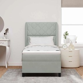 Cama Box Spring com Colchão Cinza Claro 90x200 cm Veludo