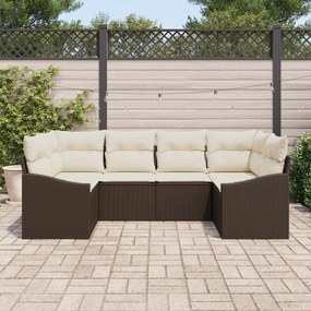 Conjunto de Sofá de Jardim com Almofadas Marrom Rattan Poliéster