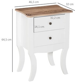 Mesa de cabeceira com 2 gavetas de armazenamento Base elevada para sala de estar Quarto estilo nórdico e vintage 46,5x32x64,5 cm Branco