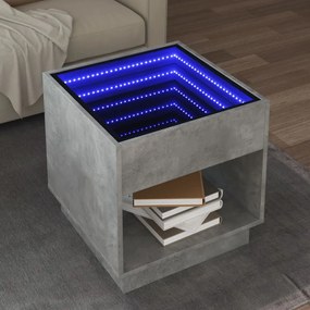 Mesa de centro luzes LED Infinity 50x50x50 cm cinzento cimento