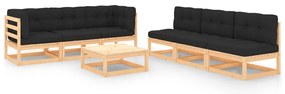 7 pcs conjunto lounge de jardim c/ almofadões pinho maciço